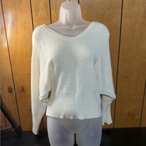 Relaxed Ivory V-Neck Ribbed Sweater